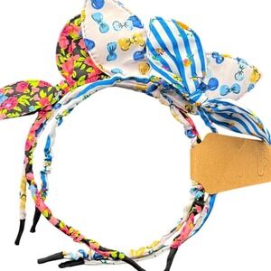 Kids Bunny Ear Headband Set 3pc Floral Striped Bow Hair Accessories Multicolor